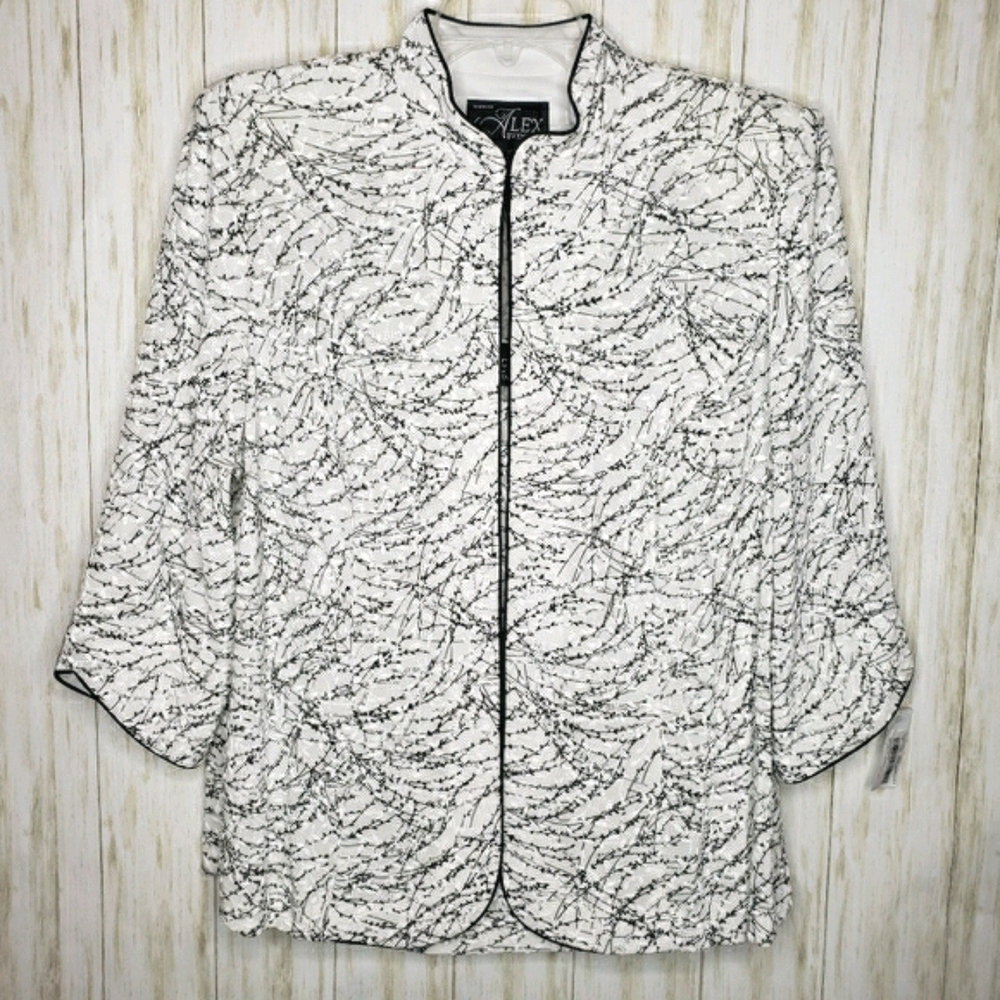 Alex Evenings 2X 2-pc White Black Jacket Tank Set